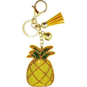 Olivia Moss Dazzler Pineapple Keychain With Yellow Tassel & Crystals new